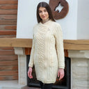 
A20246 NATURAL WHITE Colour Cable Knit Side Zip Coatigan of Natural White Merino Wool Lifestyle Gaelsong