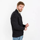 Men's Shawl-Collar Button Irish Cardigan Dark Grey Side View Gaelsong
