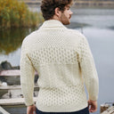 Men's Shawl-Collar Button Irish Cardigan White Lifestyle Gaelsong
