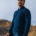 Men's Shawl Collar Irish Sweater Blue Lifestyle Gaelsong