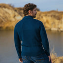 A20248 OCEAN BLUE Colour Men's Shawl Collar Fisherman Sweater Lifestyle Back Side Gaelsong
