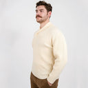 Men's Shawl Collar Irish Sweater White Side View Gaelsong
