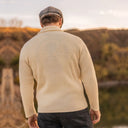 Men's Shawl Collar Irish Sweater White Lifestyle Back View  Gaelsong