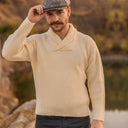 Men's Shawl Collar Irish Sweater White Lifestyle Gaelsong
