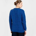 Traditional Ladies Irish Lumber Cardigan Blue Back View Studio Gaelsong
