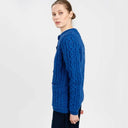 Traditional Ladies Irish Lumber Cardigan Blue Side View Studio Gaelsong