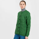 Traditional Ladies Irish Lumber Cardigan Green Side View Studio Gaelsong