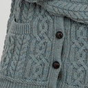 Traditional Ladies Irish Lumber Cardigan Misty Blue Front View Studio Gaelsong