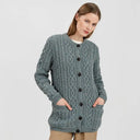 Traditional Ladies Irish Lumber Cardigan Misty Blue Gaelsong