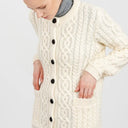Traditional Ladies Irish Lumber Cardigan White Side View Studio Gaelsong