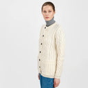 Traditional Ladies Irish Lumber Cardigan White Side View Studio Gaelsong