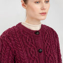 Traditional Ladies Irish Lumber Cardigan Wine Front View Studio Gaelsong