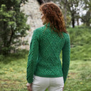 Ladies Berry Cable Knit Aran Sweater Lifestyle Green Back View Gaelsong