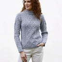 Ladies Berry Cable Knit Aran Sweater Grey Studio Gaelsong