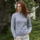 Ladies Berry Cable Knit Aran Sweater Lifestyle Grey Gaelsong