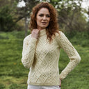 Ladies Berry Cable Knit Aran Sweater Lifestyle White Gaelsong