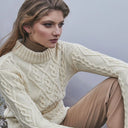 Ladies Berry Cable Knit Aran Sweater Lifestyle White Color Gaelsong
