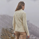 Ladies Berry Cable Knit Aran Sweater Lifestyle White Back View Gaelsong