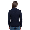 A20251 NAVY Colour Ladies Berry Cable Knit Aran Sweater Studio Back Side View Gaelsong