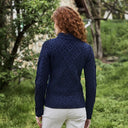 Ladies Berry Cable Knit Aran Sweater Lifestyle Navy Back View Gaelsong