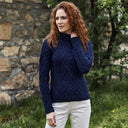 Ladies Berry Cable Knit Aran Sweater Lifestyle Navy Gaelsong