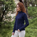 Ladies Berry Cable Knit Aran Sweater Lifestyle Navy Side View Gaelsong