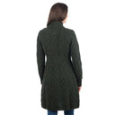 A20254 ARMY GREEN Colour Cable Merino Aran Jacket Studio Back Side View Gaelsong
