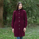 A20254 Wine Colour Cable Merino Aran Jacket Gaelsong
