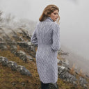 A20254 GREY Colour Cable Merino Aran Jacket Back Side View Gaelsong
