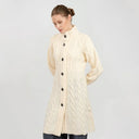 Cable Merino Aran Jacket White Front View Studio Gaelsong