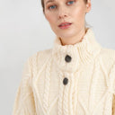 Cable Merino Aran Jacket White Front Gaelsong