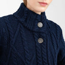Cable Merino Aran Jacket Navy Front  Gaelsong