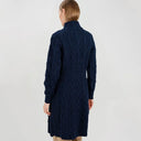 Cable Merino Aran Jacket Navy Back View Studio Gaelsong