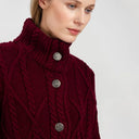 Cable Merino Aran Jacket Wine Front  Gaelsong