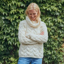 A20255 Chunky Cable Cowl Neck Irish Sweater White Gaelsong
