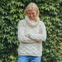 A20255 Chunky Cable Cowl Neck Irish Sweater White Gaelsong