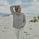 A20255 MISTY GREY Colour Chunky Cable Cowl Neck Irish Sweater Gaelsong