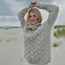 A20255 MISTY GREY Colour Chunky Cable Cowl Neck Irish Sweater Lifestyle Gaelsong