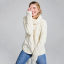 A20255 NATURAL WHITE Colour Chunky Cable Cowl Neck Irish Sweater Gaelsong
