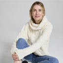A20255 NATURAL WHITE Colour Chunky Cable Cowl Neck Irish Sweater Lifestyle Gaelsong