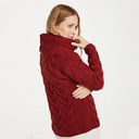 A20255 Color RED Chunky Cable Cowl Neck Irish Sweater Gaelsong