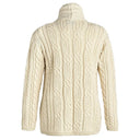 A20256 NATURAL WHITE Colour Shawl Collar Aran Cardigan Back Side View Gaelsong
