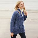 A20256 DENIM Colour Shawl Collar Aran Cardigan Gaelsong
