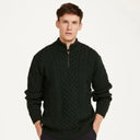 A20258 ARMY GREEN Colour Men's Merino Half Zip Aran Sweater Gaelsong