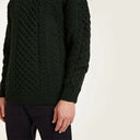 A20258 ARMY GREEN Colour Men's Merino Half Zip Aran Sweater Closeup View Sleeve Gaelsong