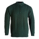 A20258 ARMY GREEN Colour Men's Merino Half Zip Aran Sweater Studio Front Gaelsong
