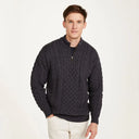 A20258 CHARCOAL Colour Men's Merino Half Zip Aran Sweater Gaelsong