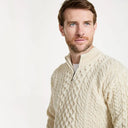 A20258 WHITE Colour Men's Merino Half Zip Aran Sweater Closep View Gaelsong