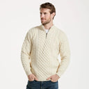 A20258 WHITE Colour Men's Merino Half Zip Aran Sweater Gaelsong