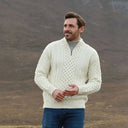 Men's Merino Half Zip Aran Sweater